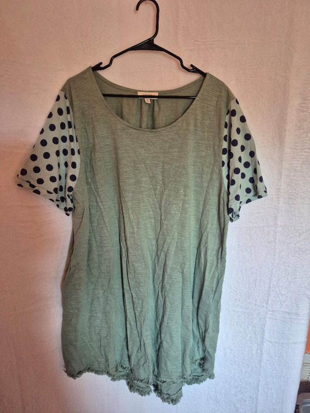 Umgee Boho Sage Green Polka Dot Sleeve Fringe Tunic Top 2XL Cottagecore